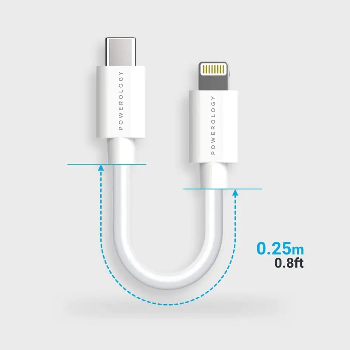 کابل تبدیل USB_C به Lightning پاورواوجی مدل Lightning Connector طول 0.25 متر